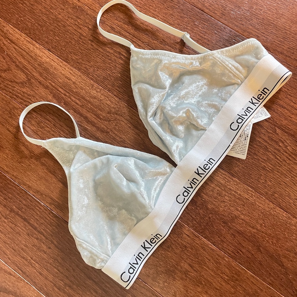 Calvin Klein never worn silver velvet bra